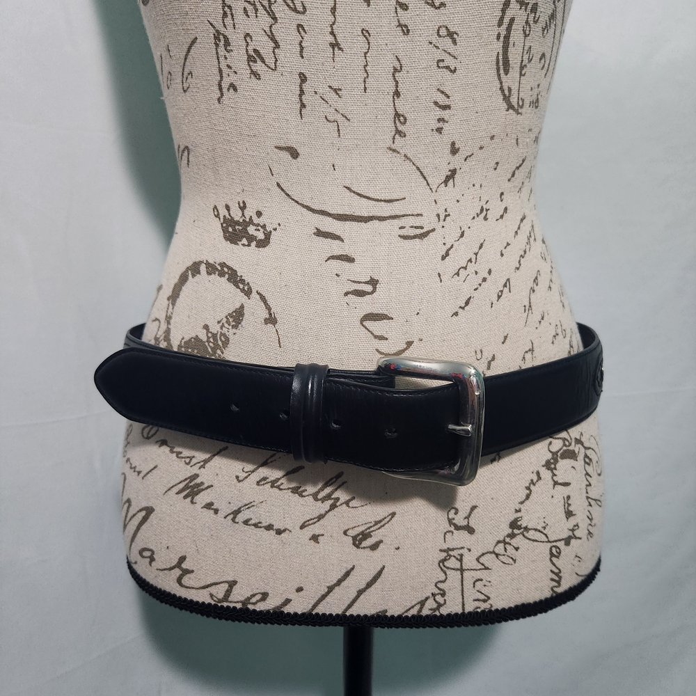 Vintage Resistol Black Leather Belt W Silver, Metal Embellishments.